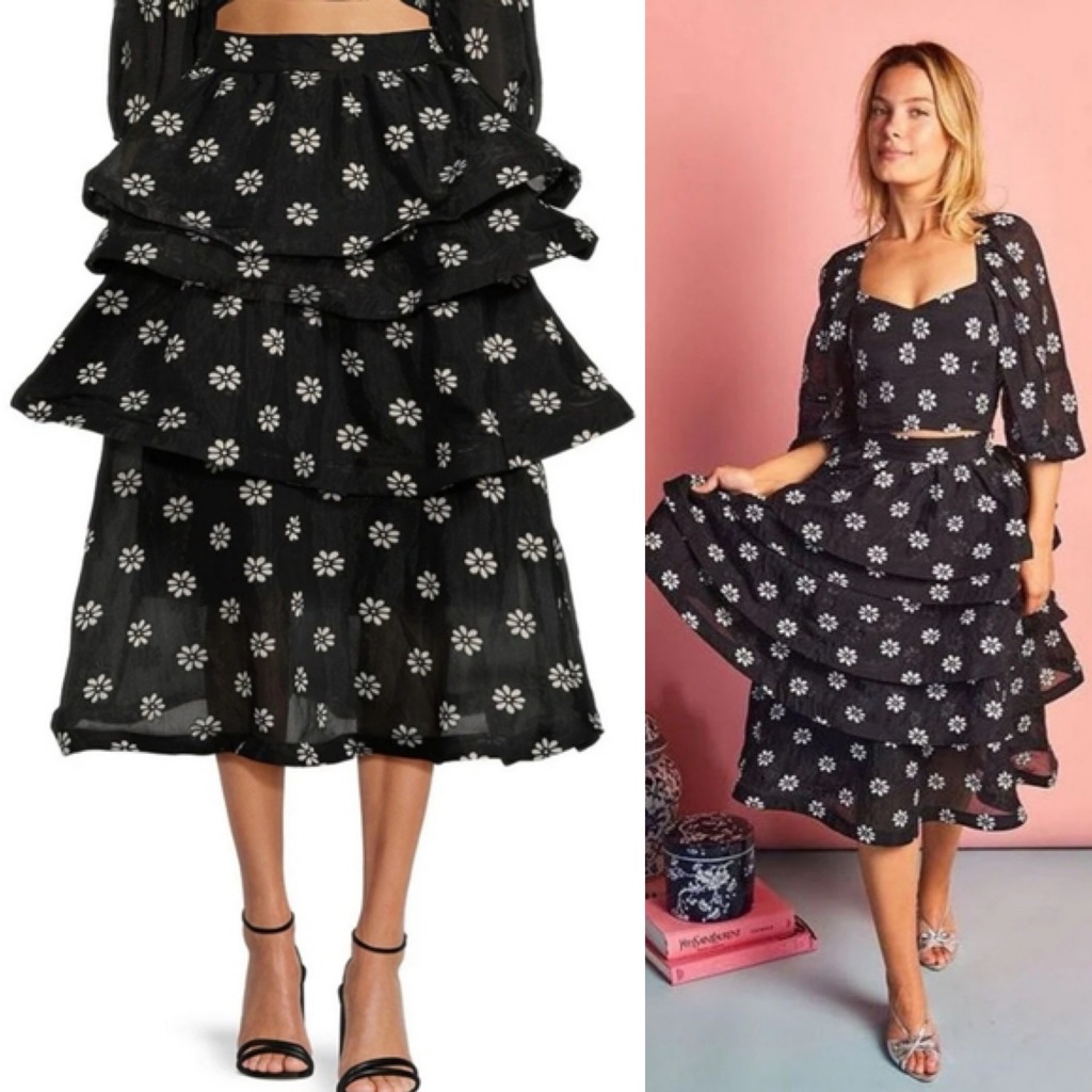 Nwt Buru Teagan Tiered Floral Coordinating Midi Skirt Sz S